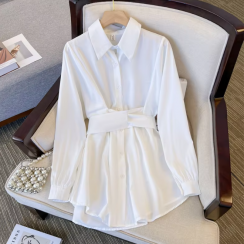 2 Pcs Fashionable Womens Long Sleeve Button Waist Strap Shirt