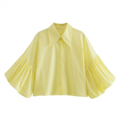 3 Pcs Ladies Spring Minimalism Style Puffed Sleeves Striped Print Blouse