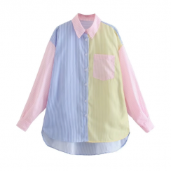3 Pcs Spring Woman Colorblock Striped Long Sleeve Shirt