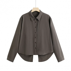 Womens Simple Solid Color Long Sleeve Back Designed Shirt