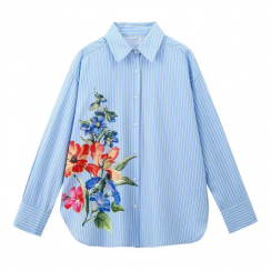 5 Pcs Womens Casual Fashionable Single Breasted Long Sleeved Flroal Shirt