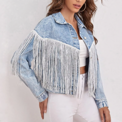 3 Pcs Womens Denim Jackets With Fringe