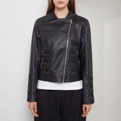 Zipper Up Side Pocket Turn Down Collar Jacket