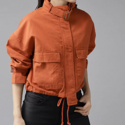 Women Rust Orange Solid Jacket