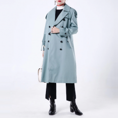 Womens High End Casual Double Breasted Long Spring Windbreaker