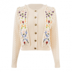 Womens Long Sleeve Crew Neck 3D Embroidery Knitwear