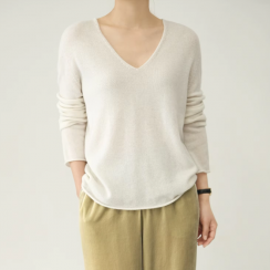 Womens Pullover V Neck Knitted Pure Cashmere Knitwear