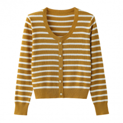 3 Pcs Spring Womens Single Breasted Striped Crew Neck Knitwear