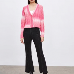 2 Pcs Womens Spring Fashionable Tie Dye Button Knitwear