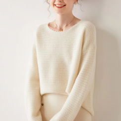 Loose Long Sleeve Hollow Knitted Cashmere Knitwear For Women